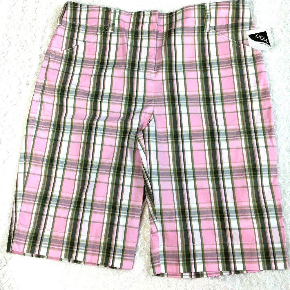 JONES OF NEW YORK  Pink Plaid  Walking  Bermuda Shorts NWOT